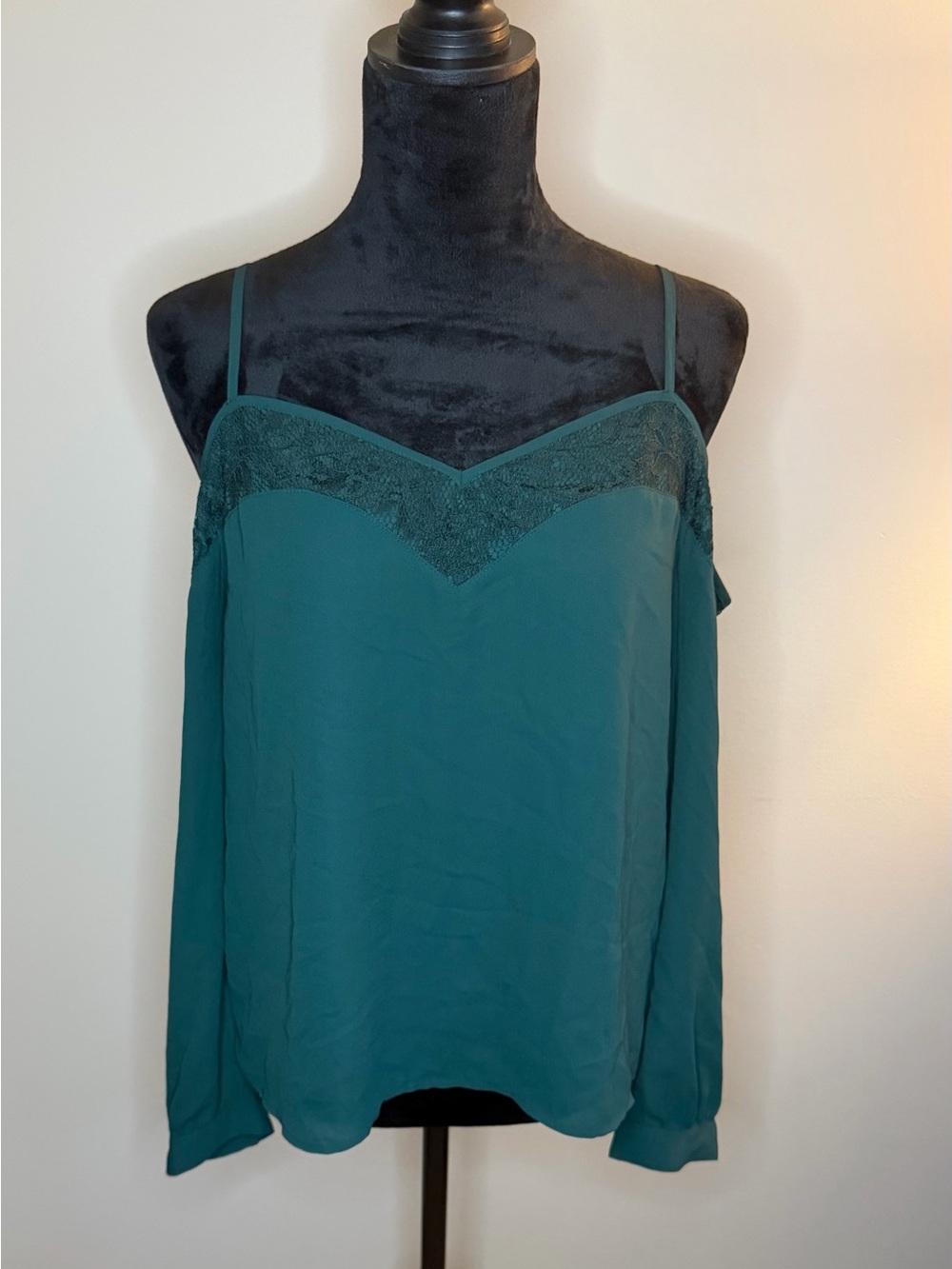 Express Teal Lace-Trim Cold Shoulder Cami Top